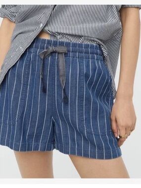 J.Crew Seaside Pull-On Shorts Indigo Stripe Blue White Coastal Small